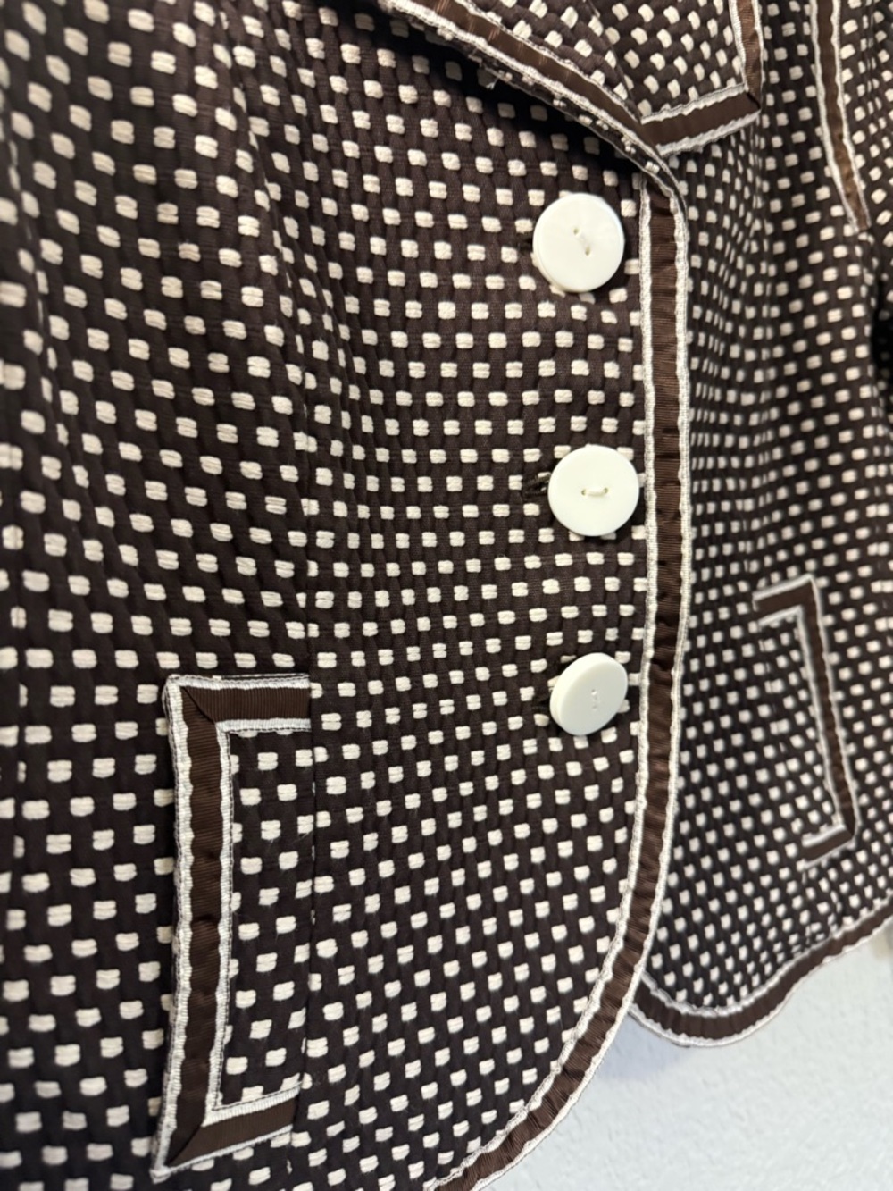 Worth Brown Retro Polka Dot Blazer | Vintage Inspired Tailored Jacket | Size 10 - Picture 3 of 15